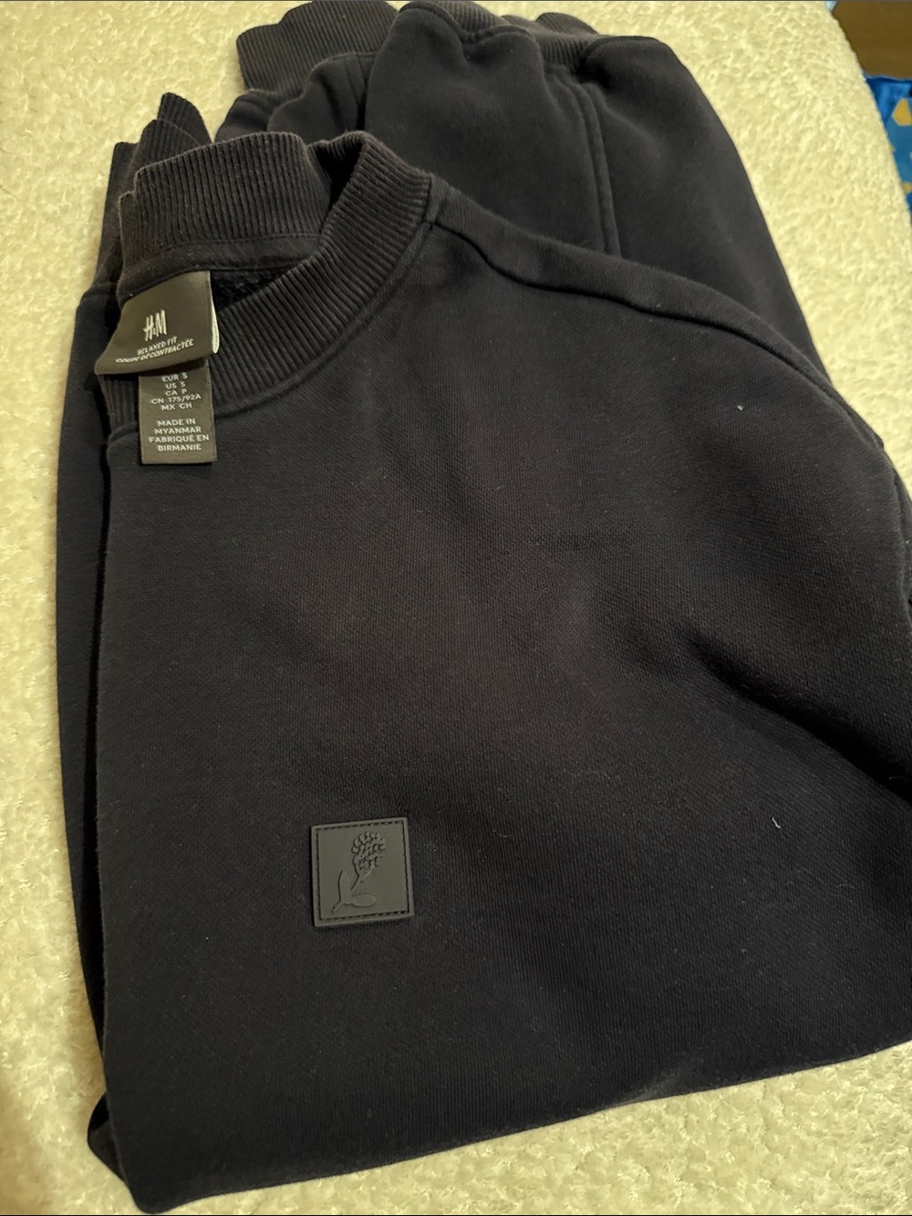 H&M Black Crewneck Sweatshirt with Rubber Logo Patch